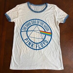 Pink Floyd Dark Side Of The Moon Ringer Tee White Blue Trim Women's M‎
